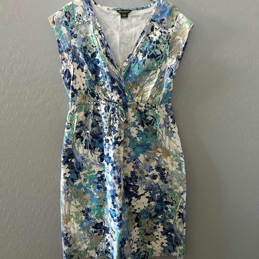 Eddie Bauer Blue and Green Sheath Dress with V-Neck